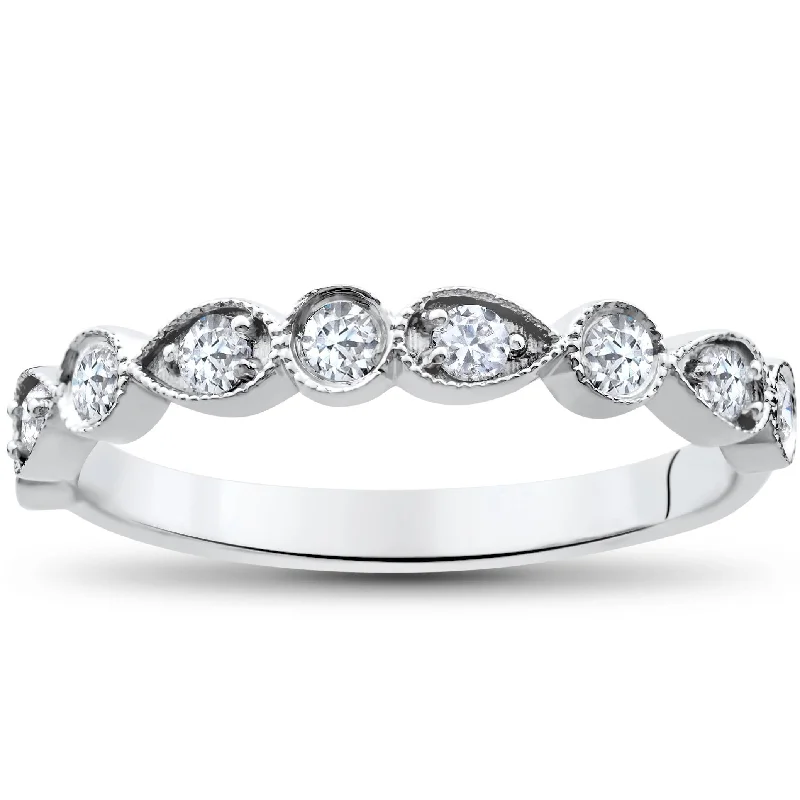 Rings with birthstone clusters for personalization -1/3Ct Stackable Diamond Wedding Ring 14K White Gold