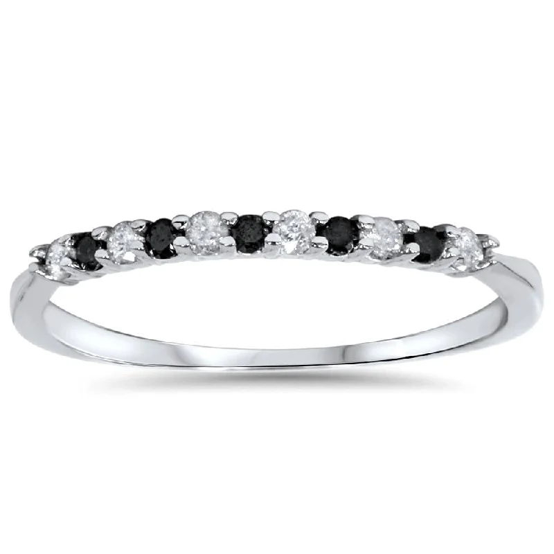 Rings with starburst topaz for radiant beauty -1/4ct Black & White Diamond Wedding Anniversary Ring