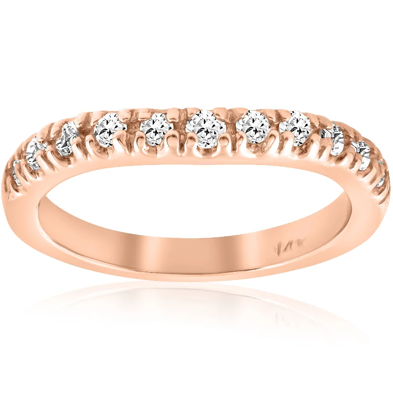 Rings with topaz stones for icy blue -1/4ct Diamond Curved Wedding Guard Band 14K Rose Gold