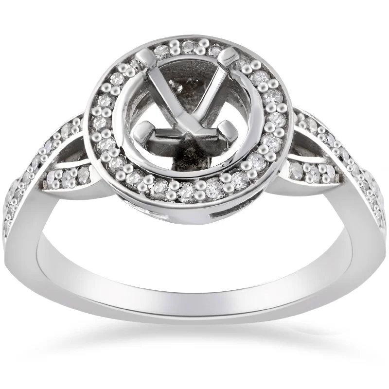 Rings with hexagon-cut stones for trendiness -1/4ct Diamond Engagement Halo Ring Semi Mount 14K White Gold