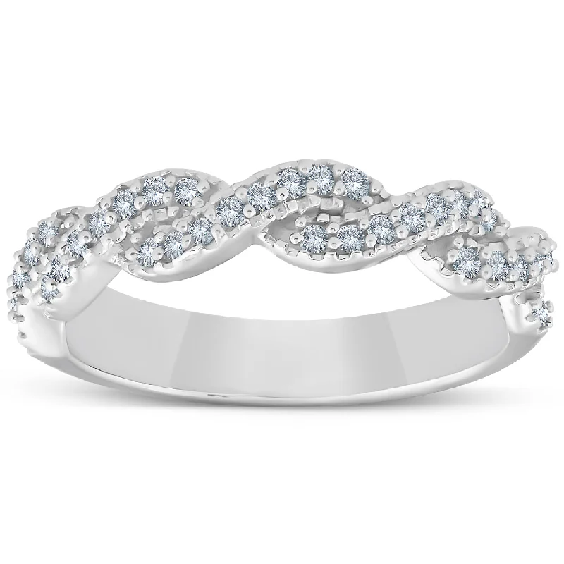 Dainty rings with subtle engraved star motifs -1/4ct Diamond Infinity Wedding Ring 14K White Gold