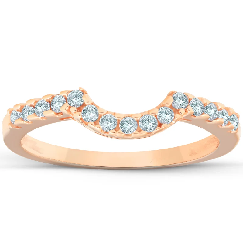 Rose gold rings featuring delicate pearl inlays -1/4ct Diamond Notched Guard Ring Enhancer 14K Rose Gold