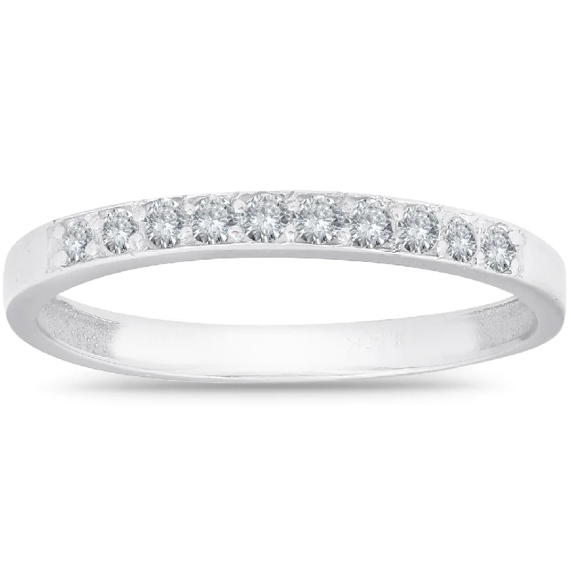 Titanium rings with rugged brushed metal look -1/4ct Diamond Wedding Ring 14K White Gold Womens Stackable Prong Band