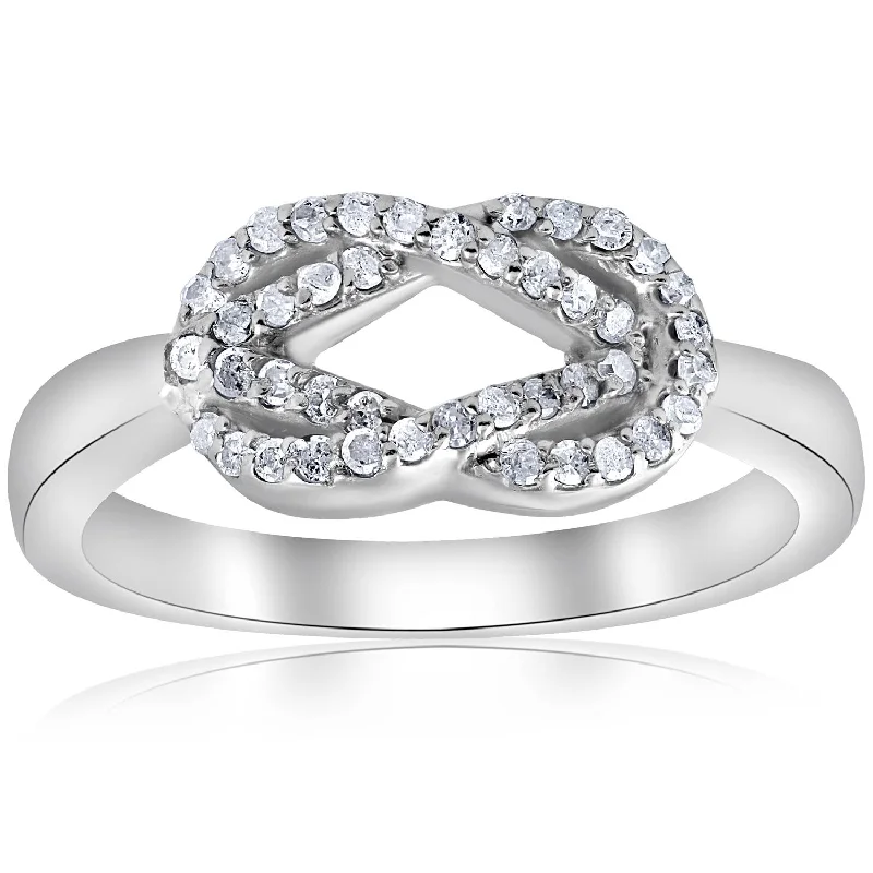 Titanium rings with rugged brushed metal look -1/4ct Diamond Womens Knot Everlong 14K White Gold Right Hand Band Ring