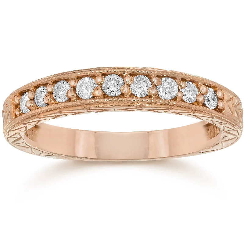 Rings with delicate filigree sapphire settings -1/4ct Engraved Diamond Ring 14K Rose Gold