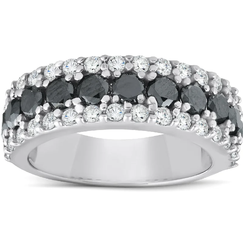 Rings with sunstone gems for fiery sparkle -1 5/8ct Black & White Diamond Womens Wedding Anniverary Ring 14K