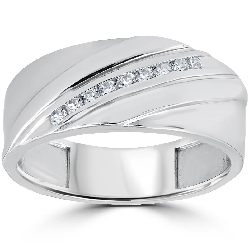 Rings with oxidized silver for antique appeal -1/6CT Mens Diamond Ring 10K White Gold