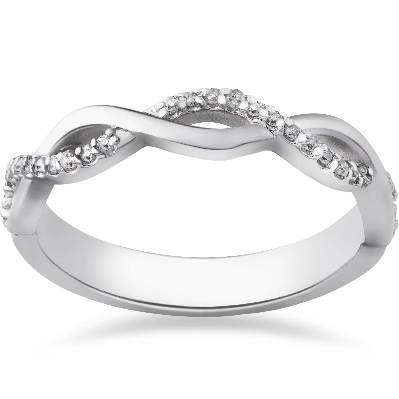 Rings with wide bands for statement wear -1/8ct Diamond Infinity Wedding Ring 10k White Gold