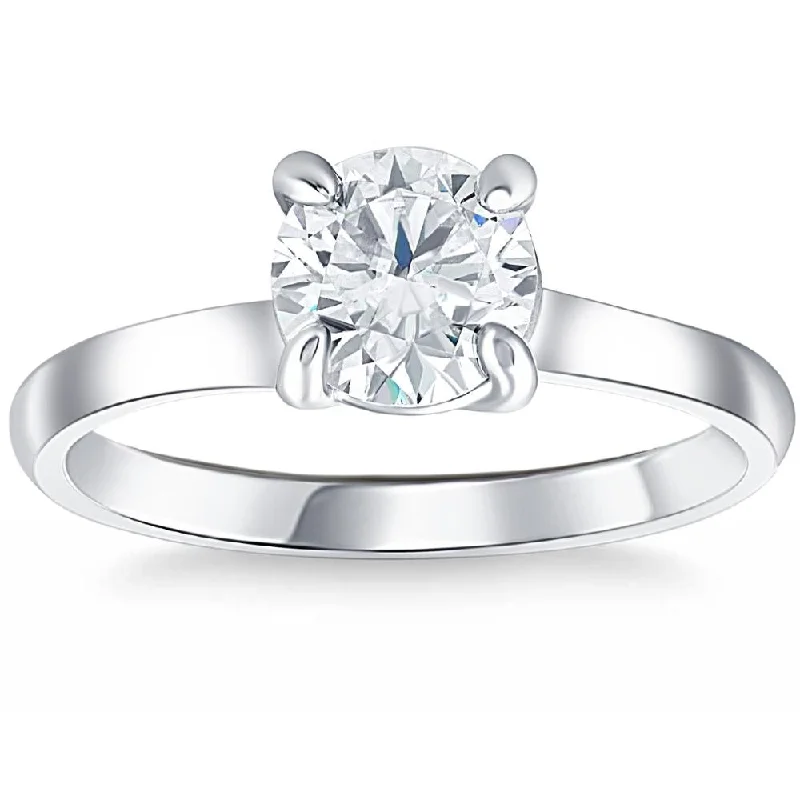 Rings with faceted aquamarine for sea glow -1 ct Diamond Solitaire Engagement Ring 14k White Gold