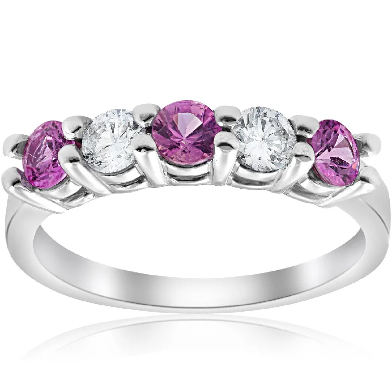 Rings with moonstone gems for ethereal glow -1 ct Pink Sapphire & Diamond Ring 14K White Gold