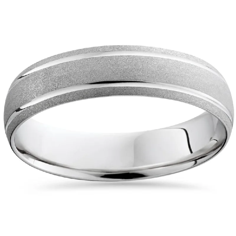 Rings with knot motifs for symbolic love -10K White Gold Mens Brushed Double Inlay Wedding Band