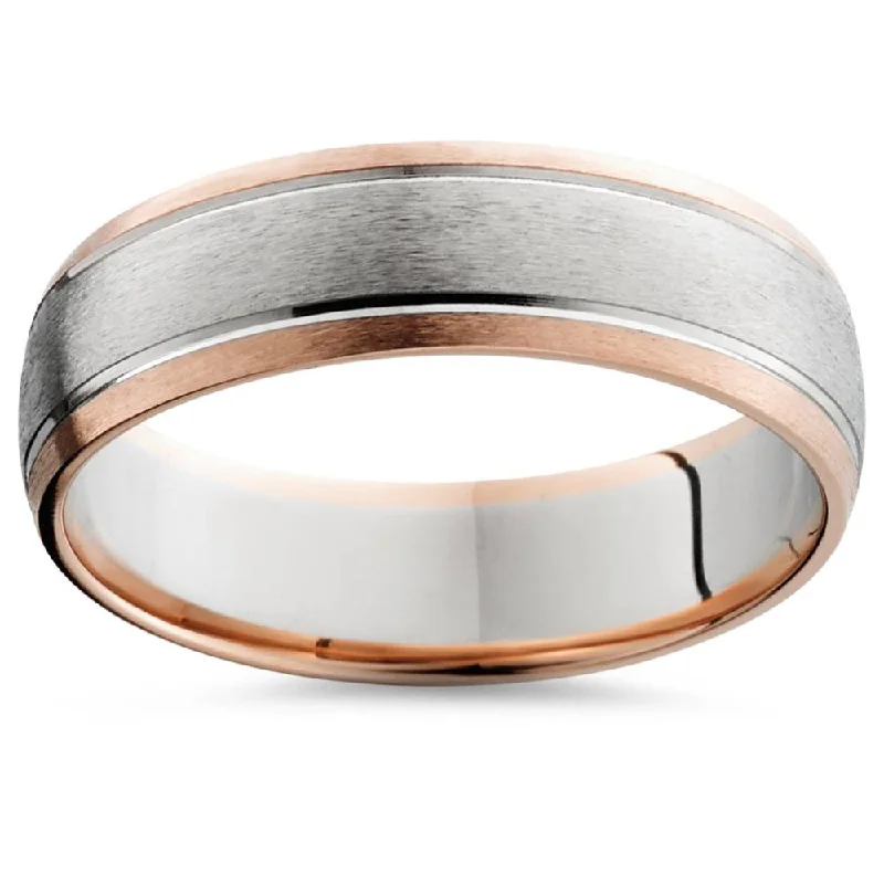 Rings with black diamond for striking contrast -14K Rose & White Gold Two Tone Mens Wedding Band