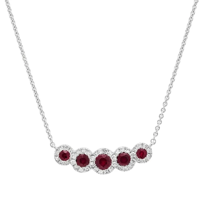 Elegant necklaces and pendants with gold chains for a chic, timeless appearance-Ruby and Diamond Halo Necklace in 14kt White Gold (1/5ctw)