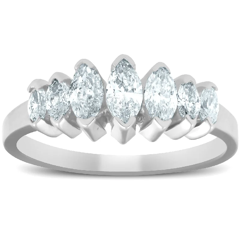 Rings with polished opal for iridescent beauty -14K White Gold 3/4ct Marquise Diamond Anniversary Ring