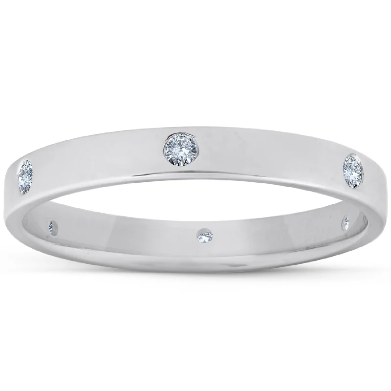 Rings with lotus flower engravings for peace -14k White Gold Diamond Eternity Anniversary Band