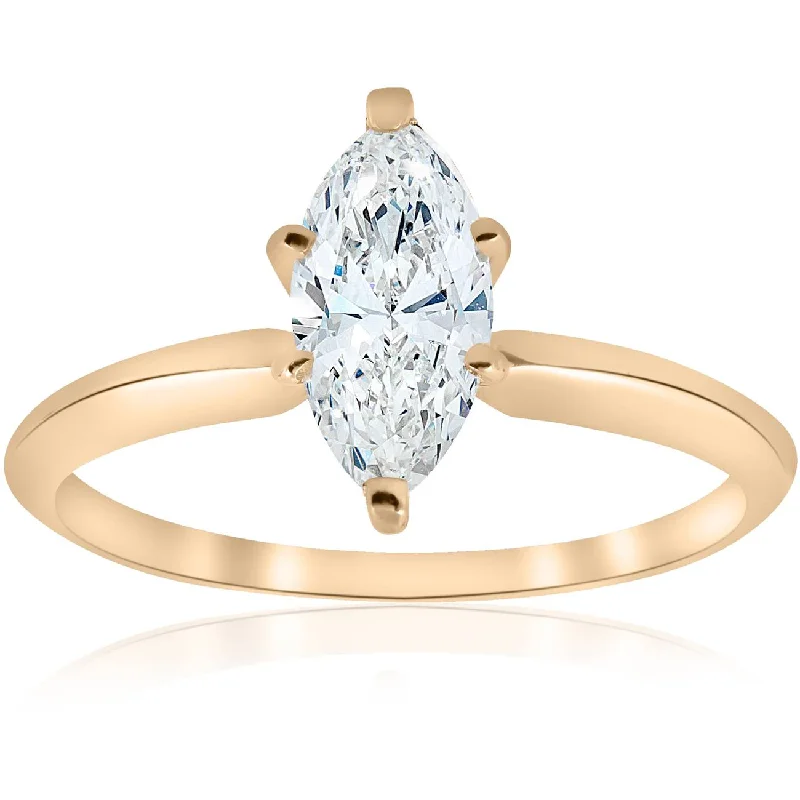 Rings with vine-wrapped bands for nature -14k Yellow Gold 1ct Marquise Diamond Engagement Solitaire Ring