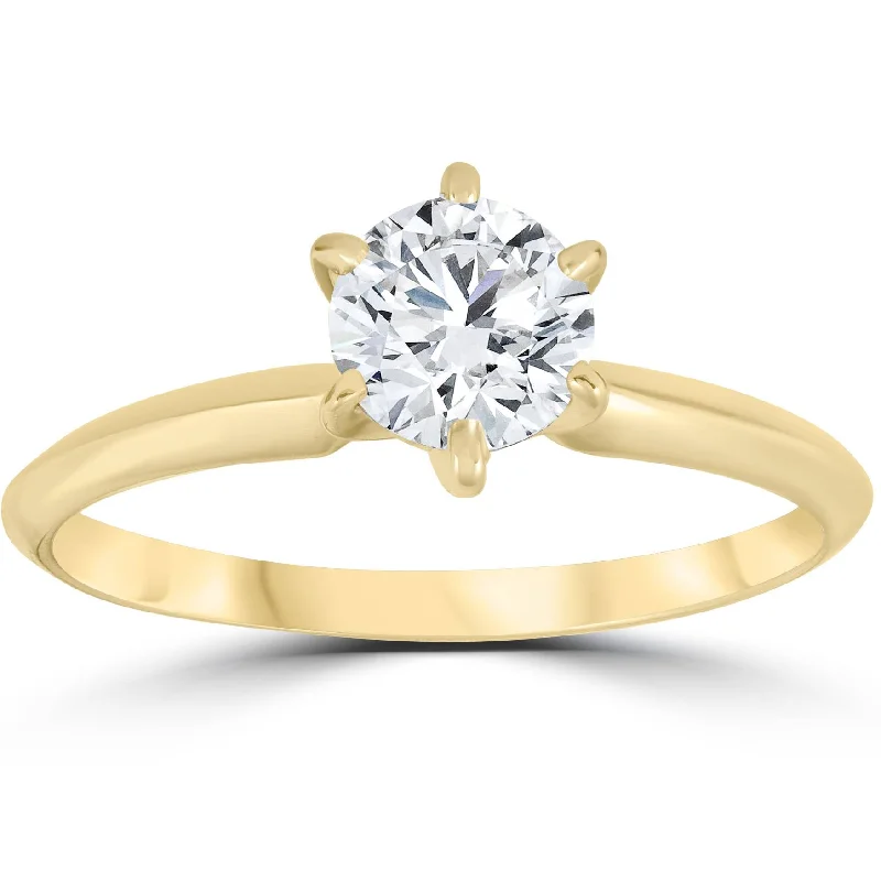 Rings with twisted rose gold band designs -14k Yellow Gold 1ct Round Solitaire Diamond Engagement Ring