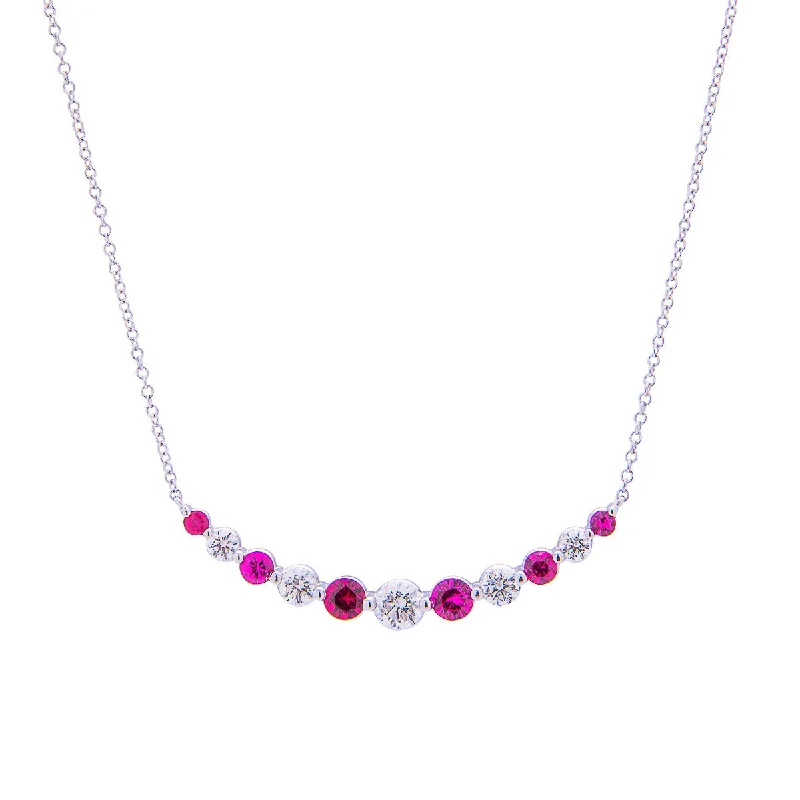 Best necklaces and pendants with silver chains for a sleek, timeless look-Sabel Collection 18K White Gold Round Diamond and Round Ruby Curved Bar Necklace