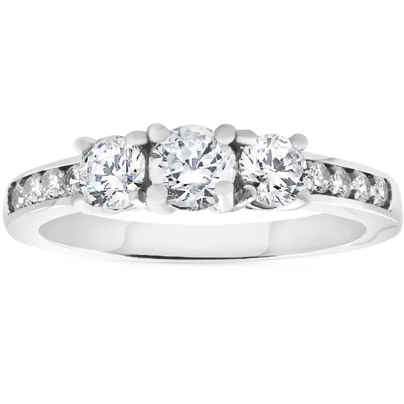 Rings with pave-set gemstones for brilliance -1ct 3-stone Diamond Engagement Ring 14K White Gold