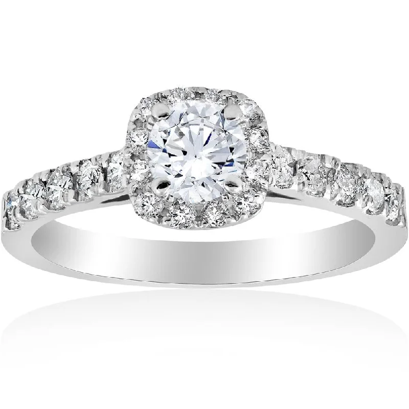 Rings with blue quartz for cool tones -1ct Cushion Halo Diamond Engagement Ring 14K White Gold