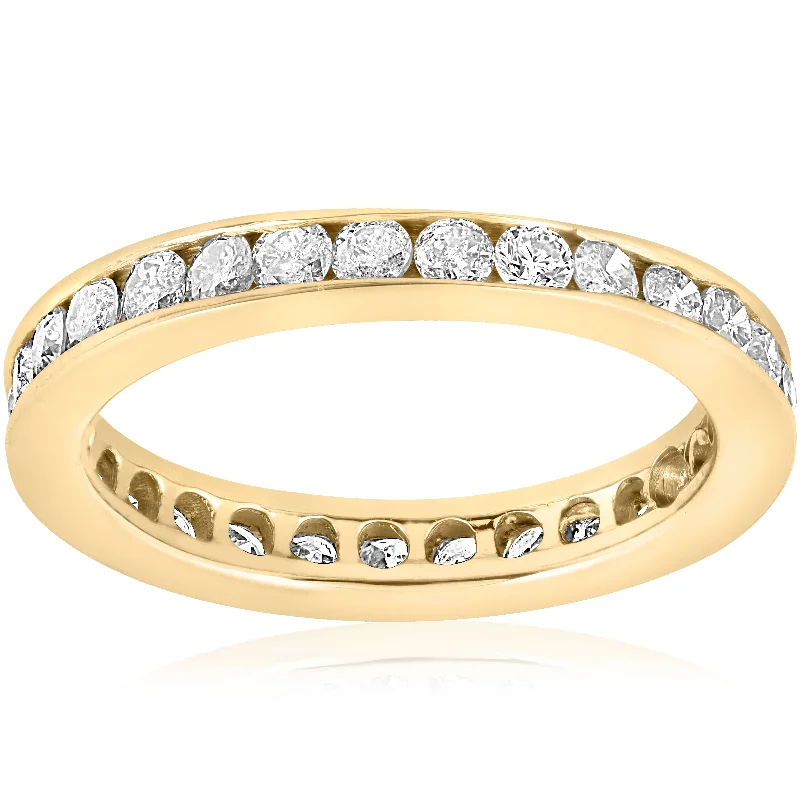 Rings with vintage-inspired rose-cut diamonds -1ct Diamond Wedding Eternity Stackable 14K Yellow Gold Ring Channel Set