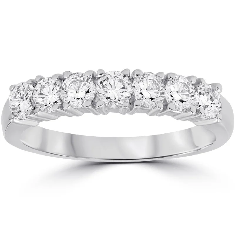 Stackable rings with mixed metal finishes -1ct Diamond Wedding Ring Anniversary 14K White Gold