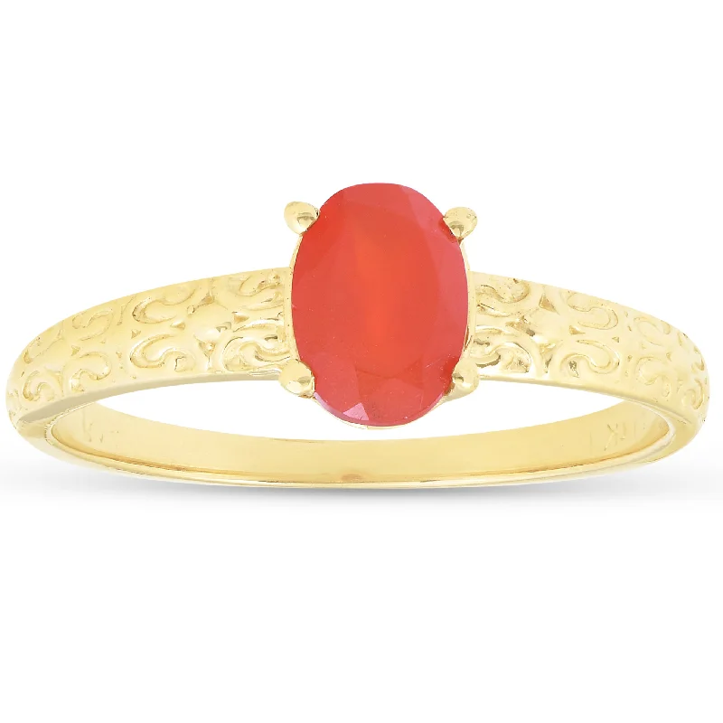 Stackable rings with mixed metal finishes -1ct Mexican Fire Opal Vintage Ring 14k Yellow Gold