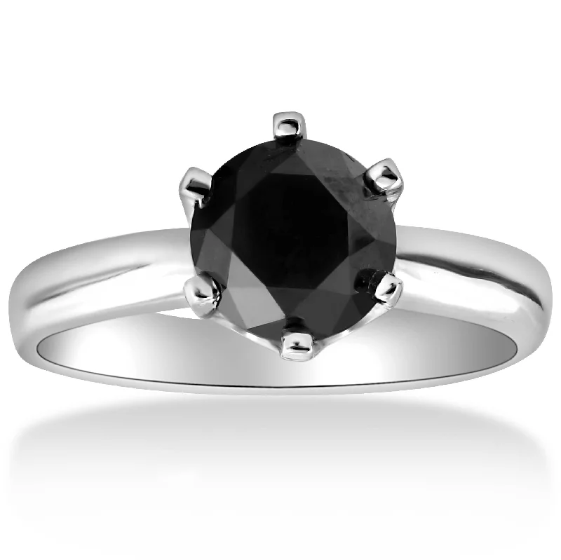 Rings with raw jade for natural calm -1ct Round Black Solitaire Diamond White Gold Engagement Ring