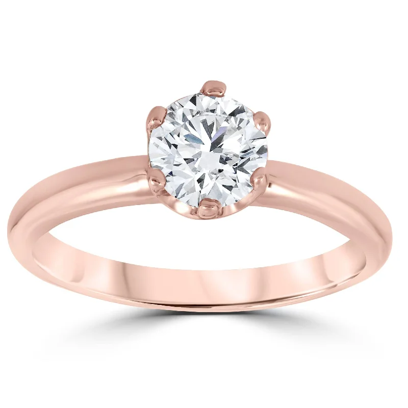 Rings with rough sapphire for rugged chic -1ct Round Diamond Solitaire Engagement Ring 14K Rose Gold