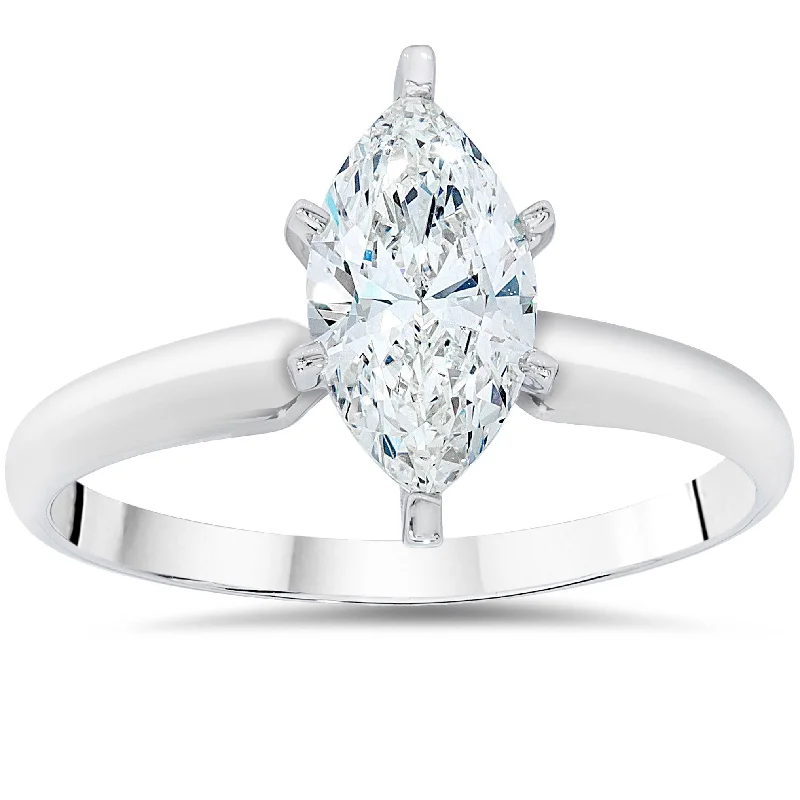 Stackable rings with mixed metal finishes -1ct Solitaire Marquise Enhanced Diamond Engagement Ring 14K White Gold