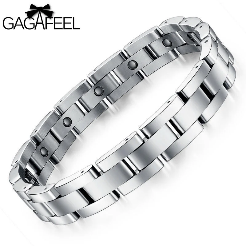 Traditional gold bangle bracelets with a smooth finish for a classic look-Fashion Men Titanium Steel Magnetic Bracelet Business Bangle Health Wristband