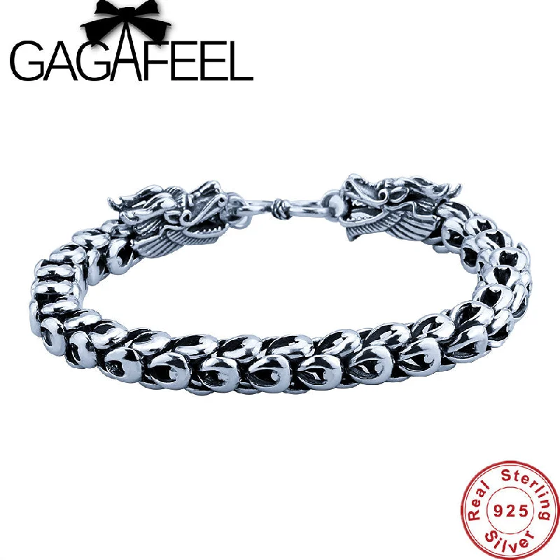 Best bangle bracelets with pastel-colored stones for a soft and delicate appearance-GAGAFEEL Bracelet For Men Sterling-Silver-Jewelry Real 925 Thai Silver Cool Dragon