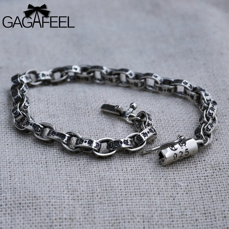 Best bangle bracelets with stacked designs for a trendy and fashionable look-GAGAFEEL Men Bracelet Thai Sterling Silver Braceles Bangles Vintage Punk