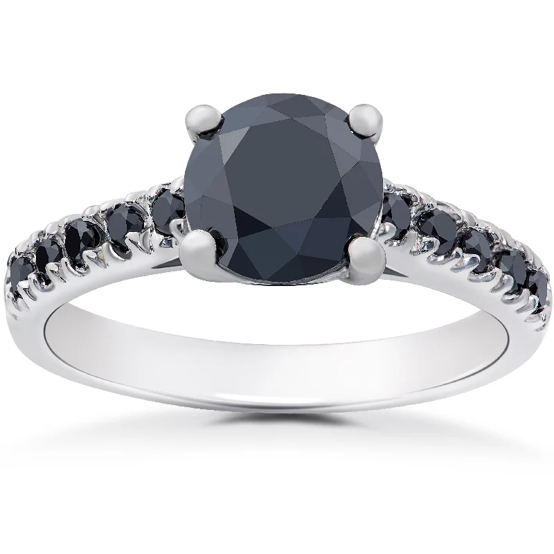 Rings with claw-set moonstone for mystique -2 1/4 ct Black Diamond Solitaire Accent Engagement Ring 14k White Gold