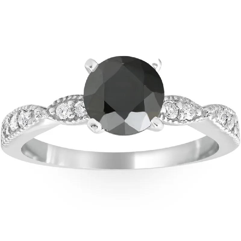 Rings with star sapphire for unique glow -2 1/4ct Black & White Diamond Engagement Ring 14K White Gold