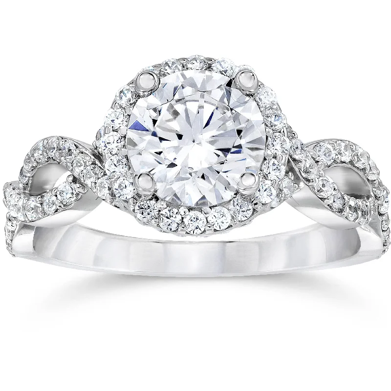 Rings with starburst topaz for radiant beauty -2.25CT Halo Infinity Diamond Engagement Ring 14K White Gold