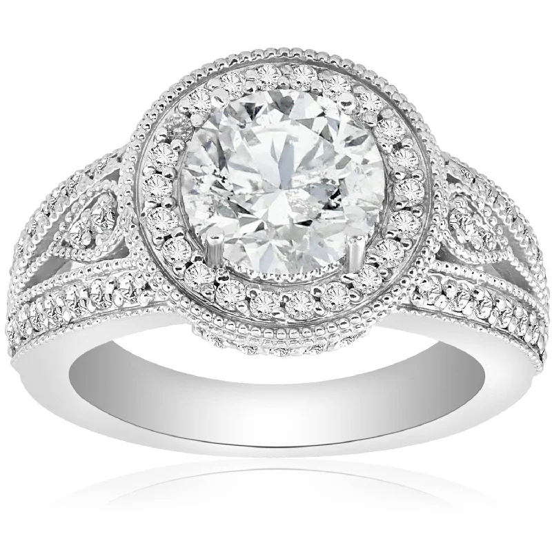 Rings with pave ruby for dazzling sparkle -2 3/4 Ct Round Halo Diamond Engagement Ring 2ct Center 14k White Gold