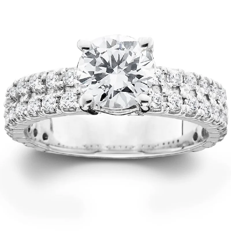 2 3/8ct Diamond Pave Double Row Engagement Ring 14K White Gold