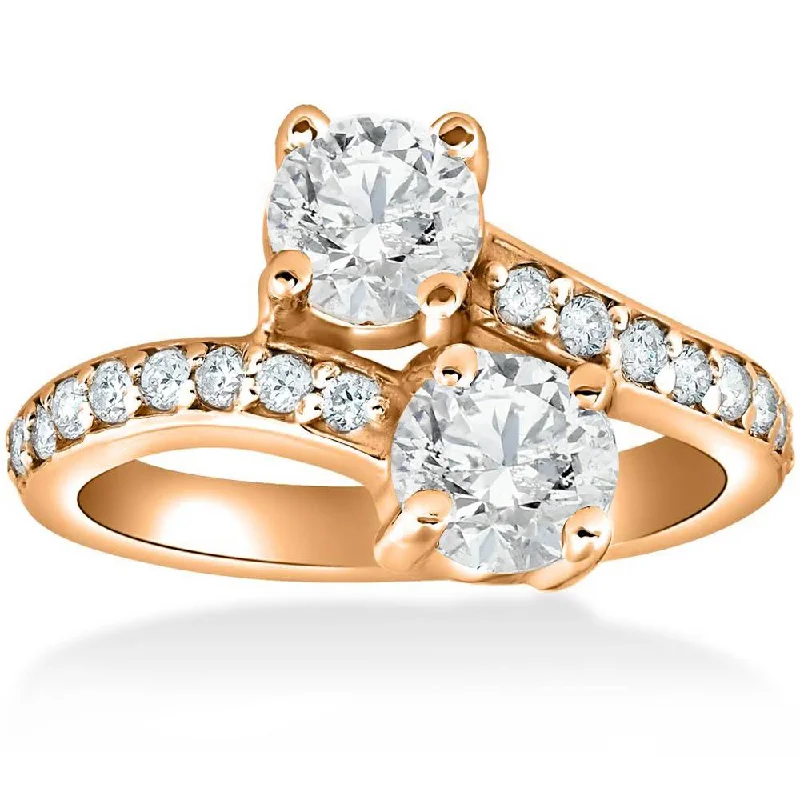 Rings with branch-inspired bands for organic -2 cttw Forever Us 2-Stone Diamond Engagement Forever Us Ring 14k Rose Gold