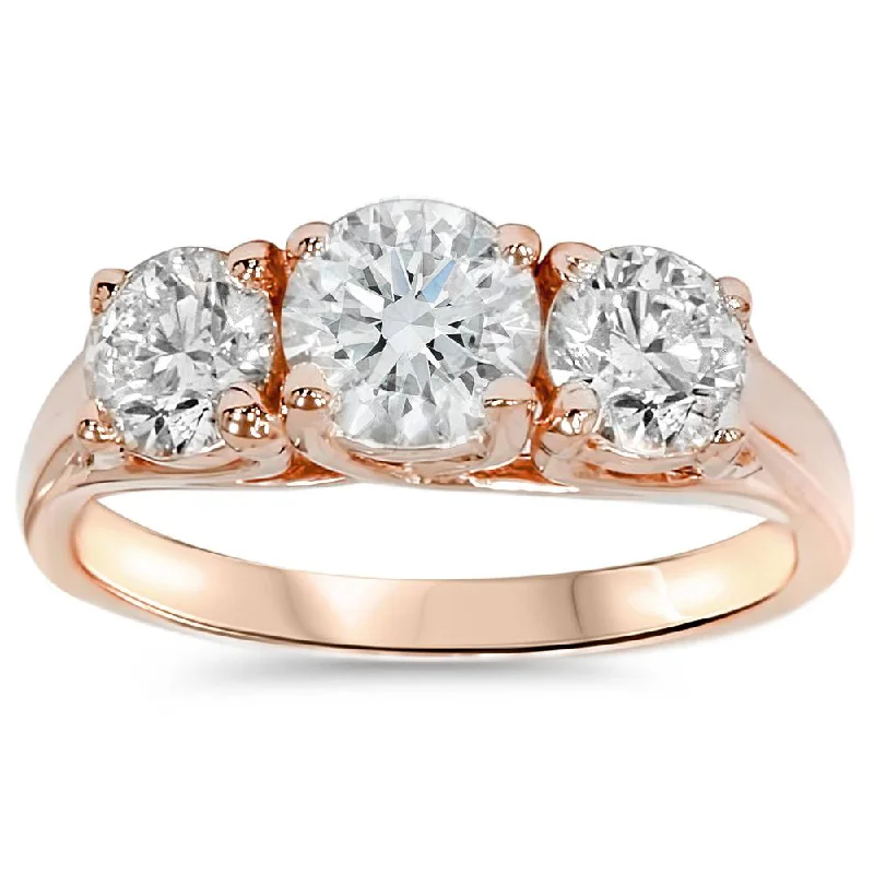 Rings with carved turquoise for artistic flair -2ct 3 Stone Diamond Engagement Ring 14K Rose Gold