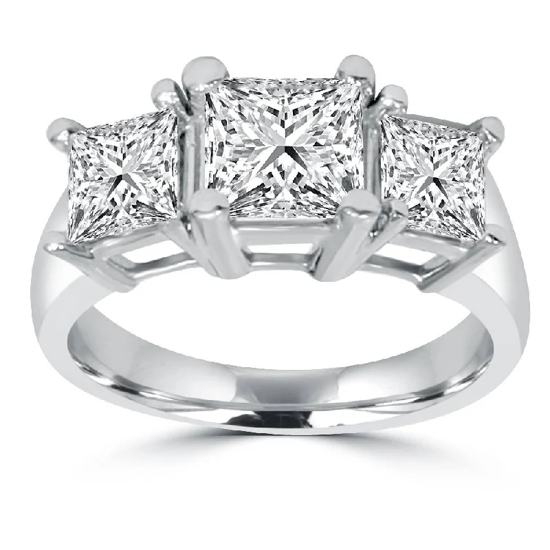 Rings with pave ruby for dazzling sparkle -2ct 3 Stone Princess Cut Real Diamond Engagement Ring 14K White Gold