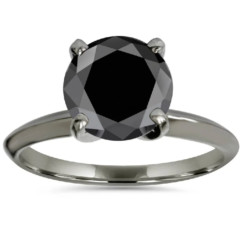 Rings with raw jade for natural calm -2ct Black Diamond Solitaire Engagement Ring 14K Black Gold