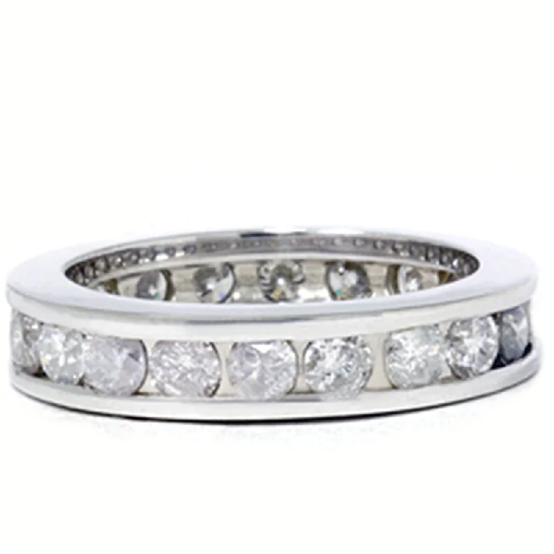 Handcrafted rings with raw emerald rough stones -2ct Channel Set Diamond Eternity Ring 14K White Gold