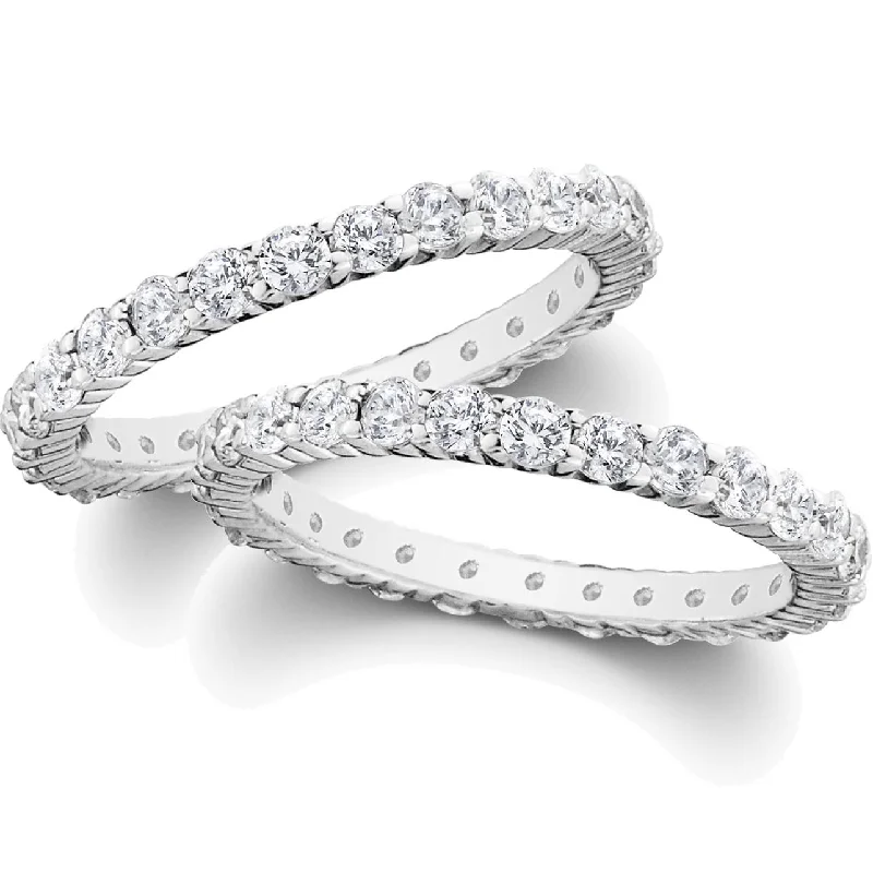 Vintage rings with engraved floral band designs -2ct Diamond Eternity Stackable Wedding Rings Set 14K White Gold