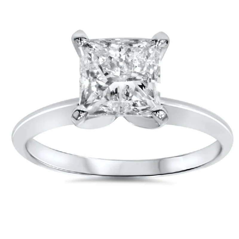 Rings with adjustable bands for perfect fit -2ct Princess Cut Diamond Solitaire Engagement Ring 14K White Gold