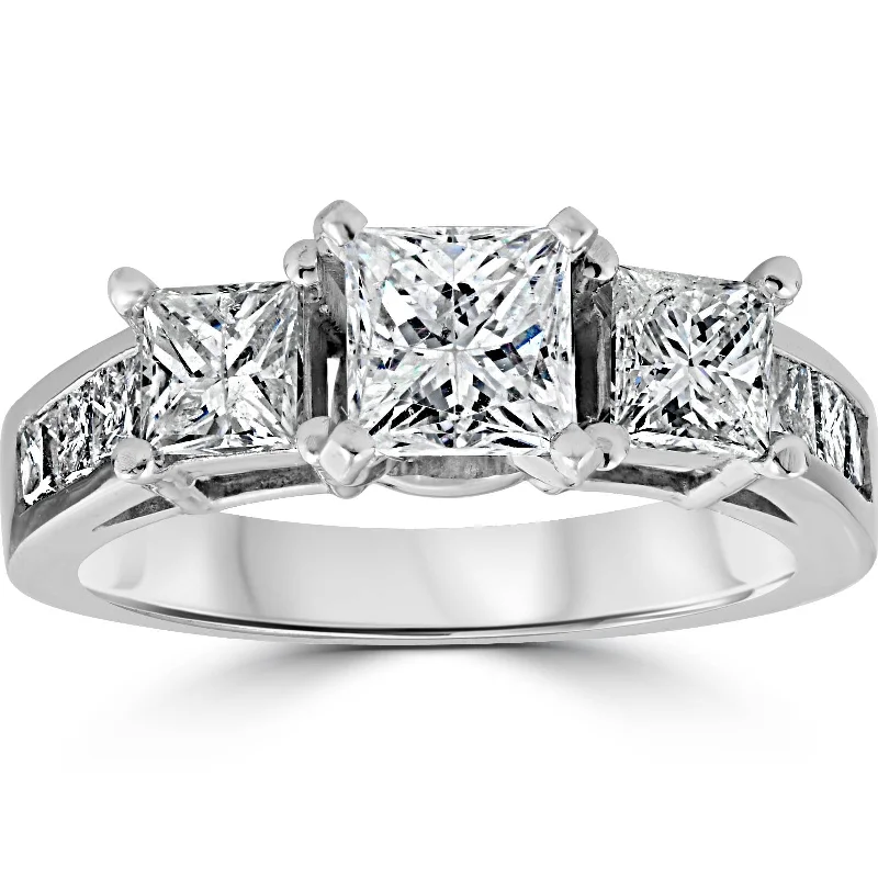 Rings with agate slices for earthy style -2ct Princess Cut Engagement Enhanced Diamond Ring 14K White Gold