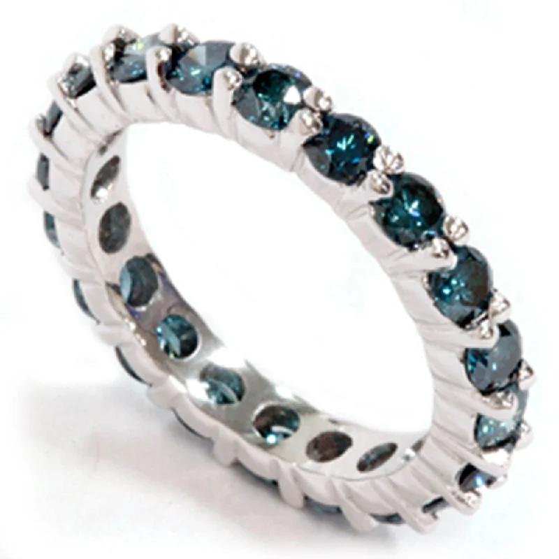 Rings with delicate filigree sapphire settings -2ct Prong Blue Diamond Eternity Ring 14K White Gold