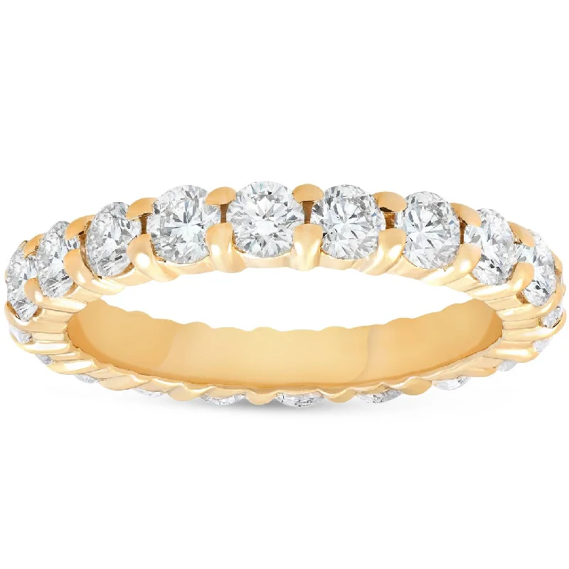 Rings with double bands for modern twist -2ct Prong Diamond Eternity Ring 14K Yellow Gold