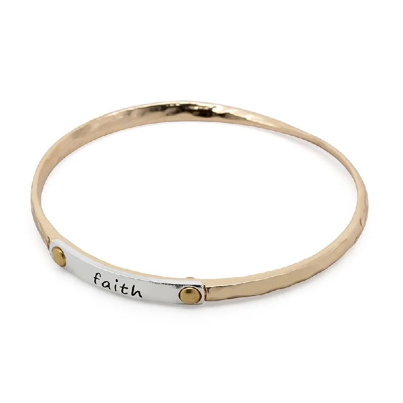 Best bangle bracelets with Swarovski crystals for a touch of sparkle and elegance-2Tone Hammered Faith Bangle