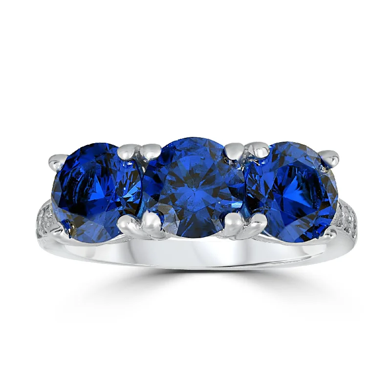 Rings with tourmaline gems for bold hues -3 3/4ct Diamond & Synthetic Blue Sapphire Ring 10K White Gold 3- Stone